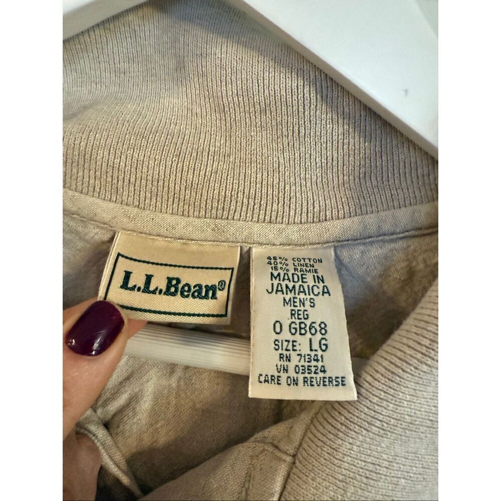 L.L. Bean vintage linen windowpane checkered polo shirt large - Picture 4 of 10